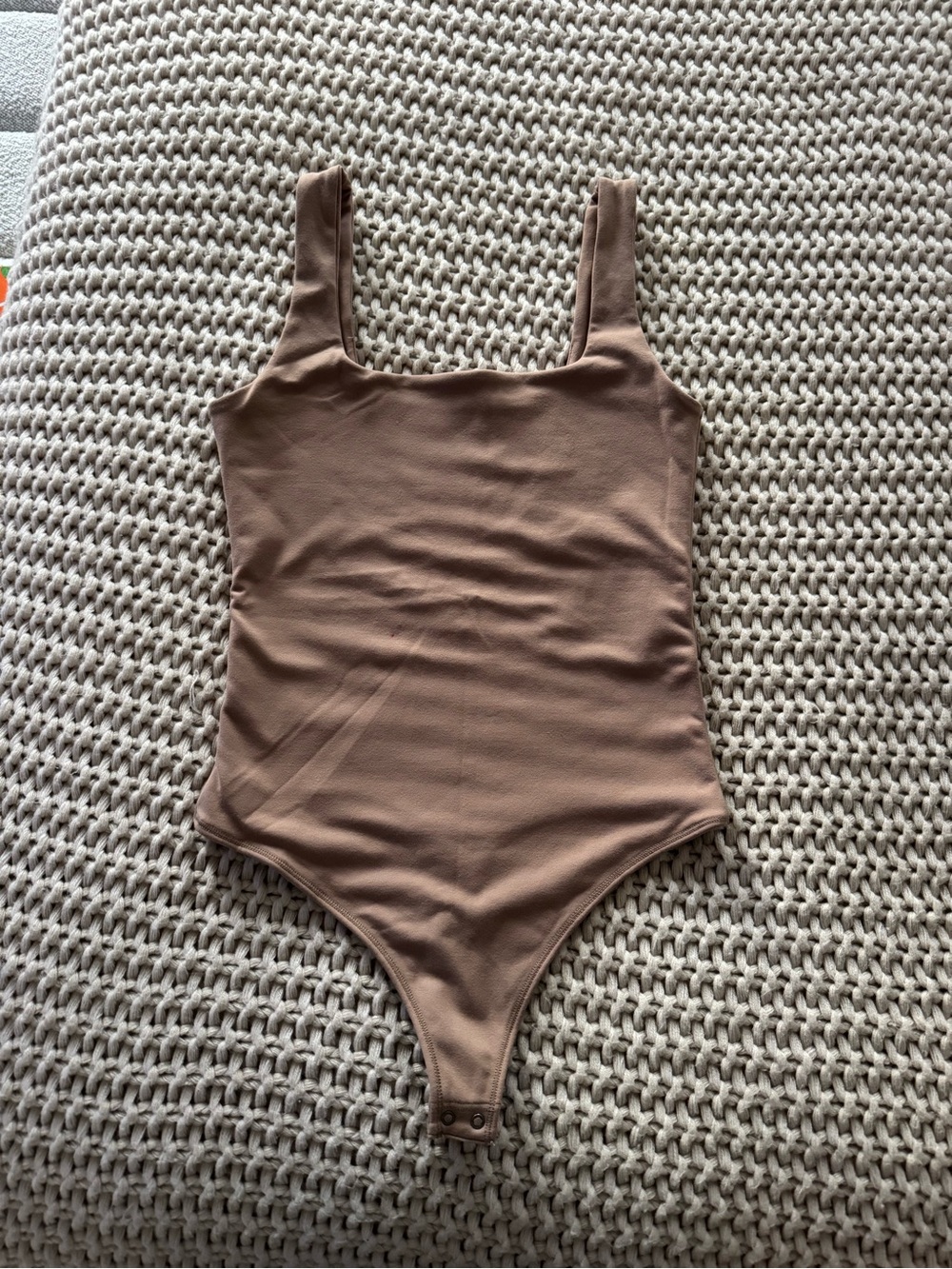 Abercrombie & Fitch Ribbed Square-Neck Bodysuit in Taupe